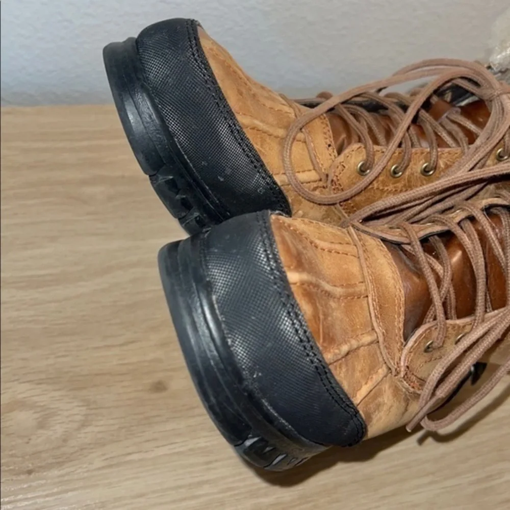 Ralph Lauren‎ Quinta Tan Brown Leather Shearling Mid Calf Winter Boots